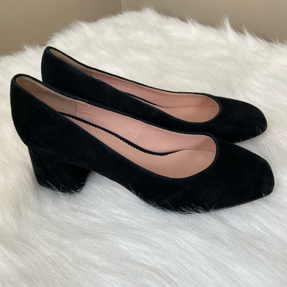 J. Crew Shoes - J Crew Celia Square Toe Block Heel Black Suede Pumps 7.5